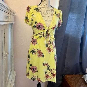 Yellow Floral Tropical Sundress with cut outs in front and back